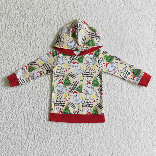 Christmas Hippo Pattern hooded