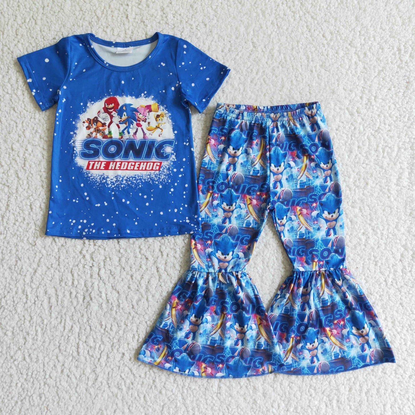 Blue Cartoon Bell Pant Girls Outfits