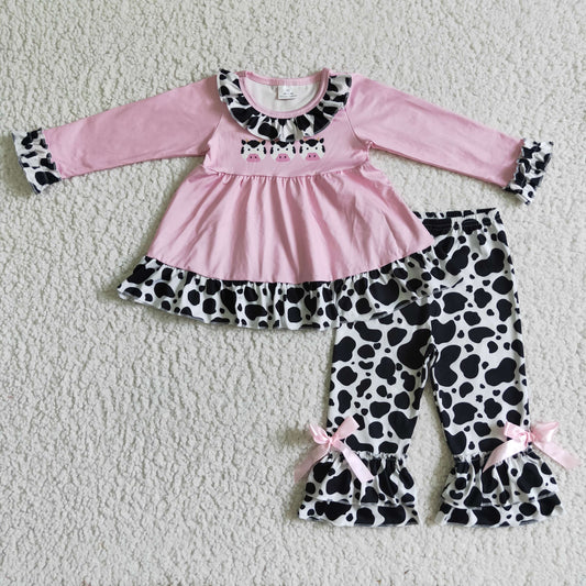 Fall Outfits Pink Cow With Bow Girls Outfits
