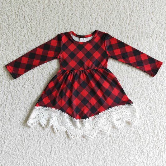christmas Red Striped Plaid Girls Dress