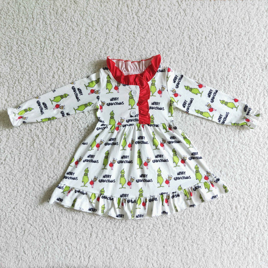 Christmas Green Cartoon Print Big Dress