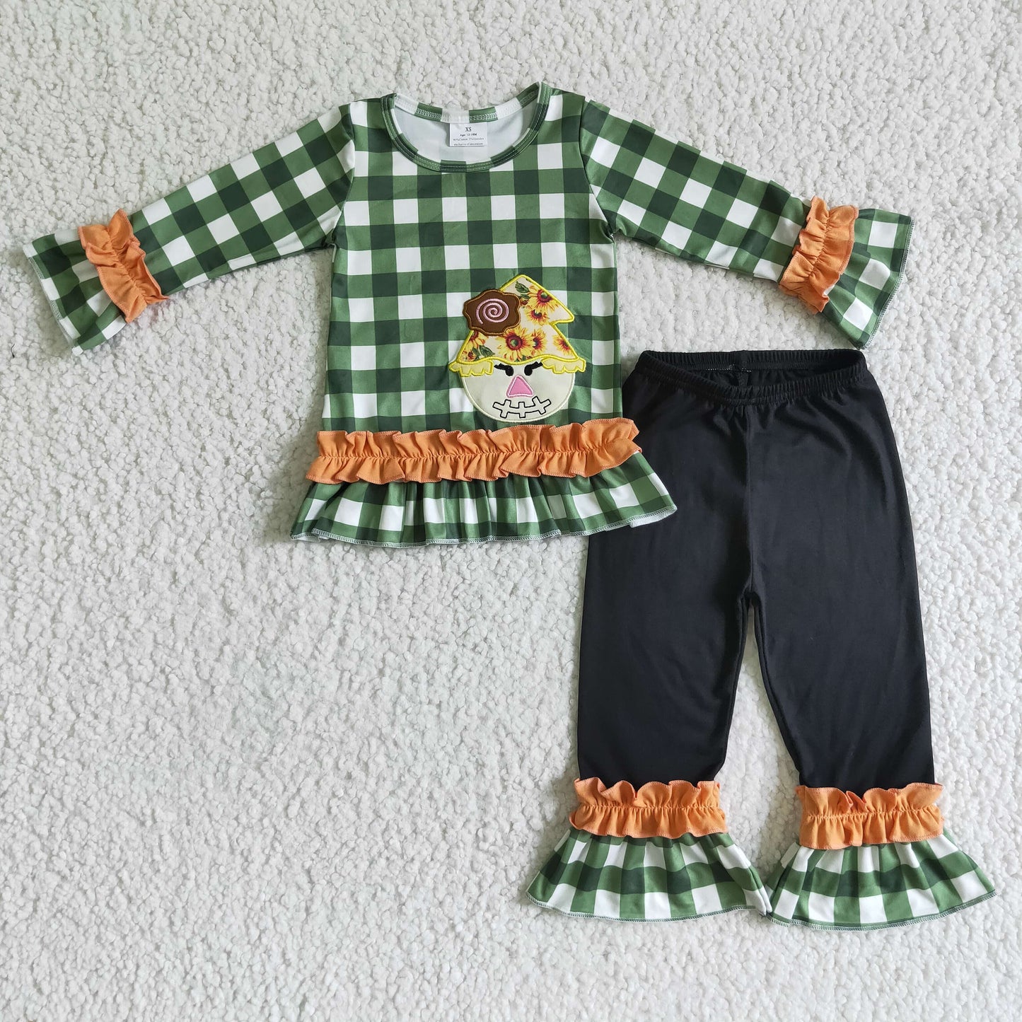 Fall Outfits Embroidery Flowers Ruffle Girls Set