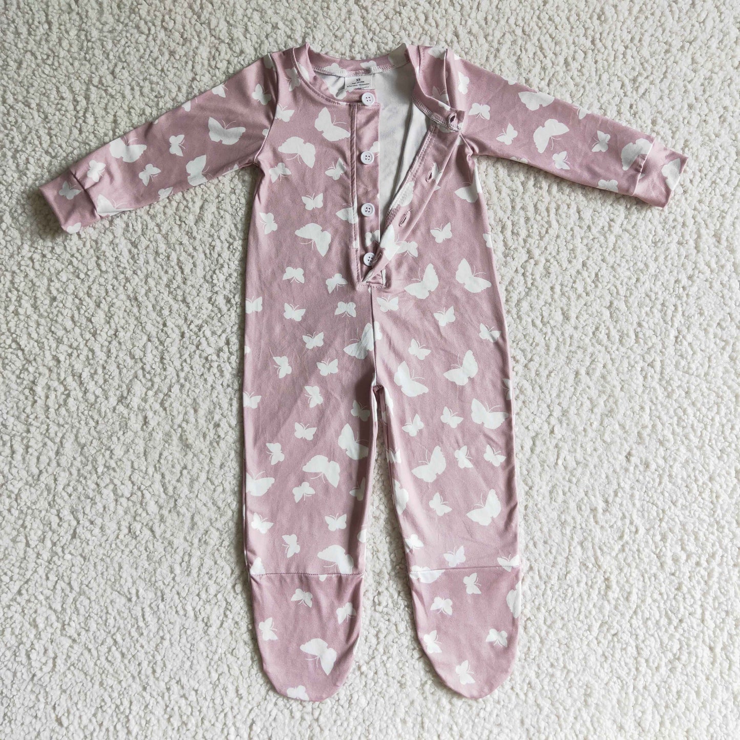 Fall Pink Butterfly Pattern Print Girls Romper