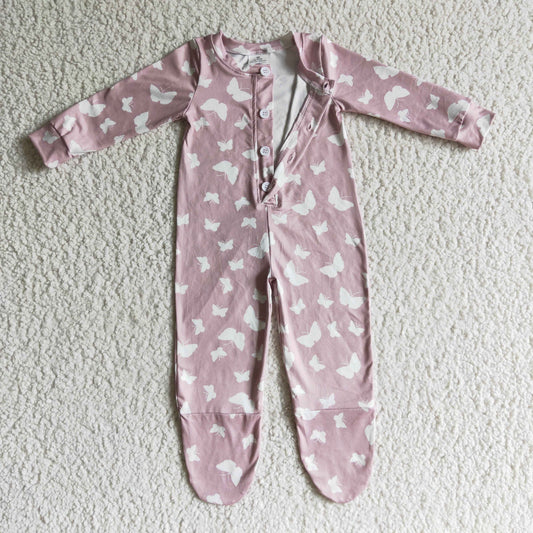 Fall Pink Butterfly Pattern Print Girls Romper