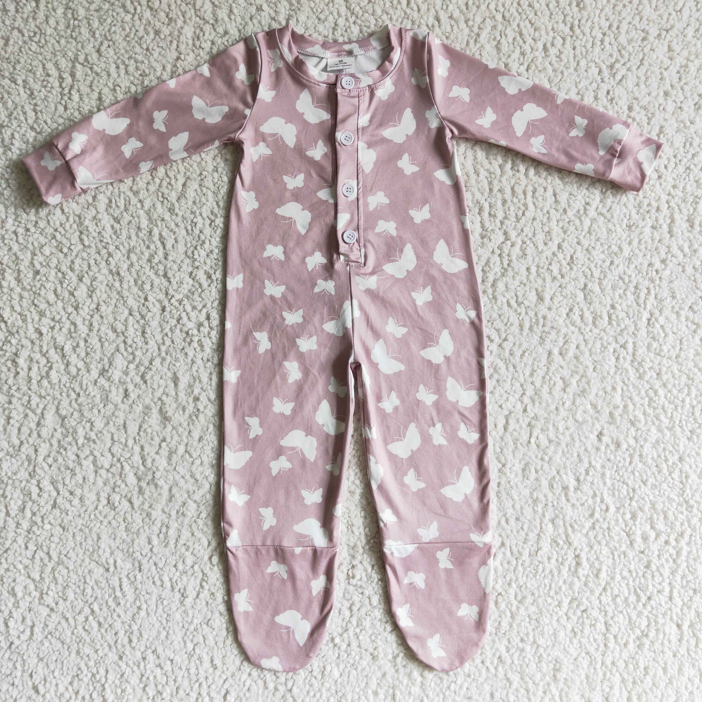 Fall Pink Butterfly Pattern Print Girls Romper