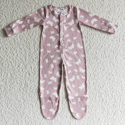Fall Pink Butterfly Pattern Print Girls Romper