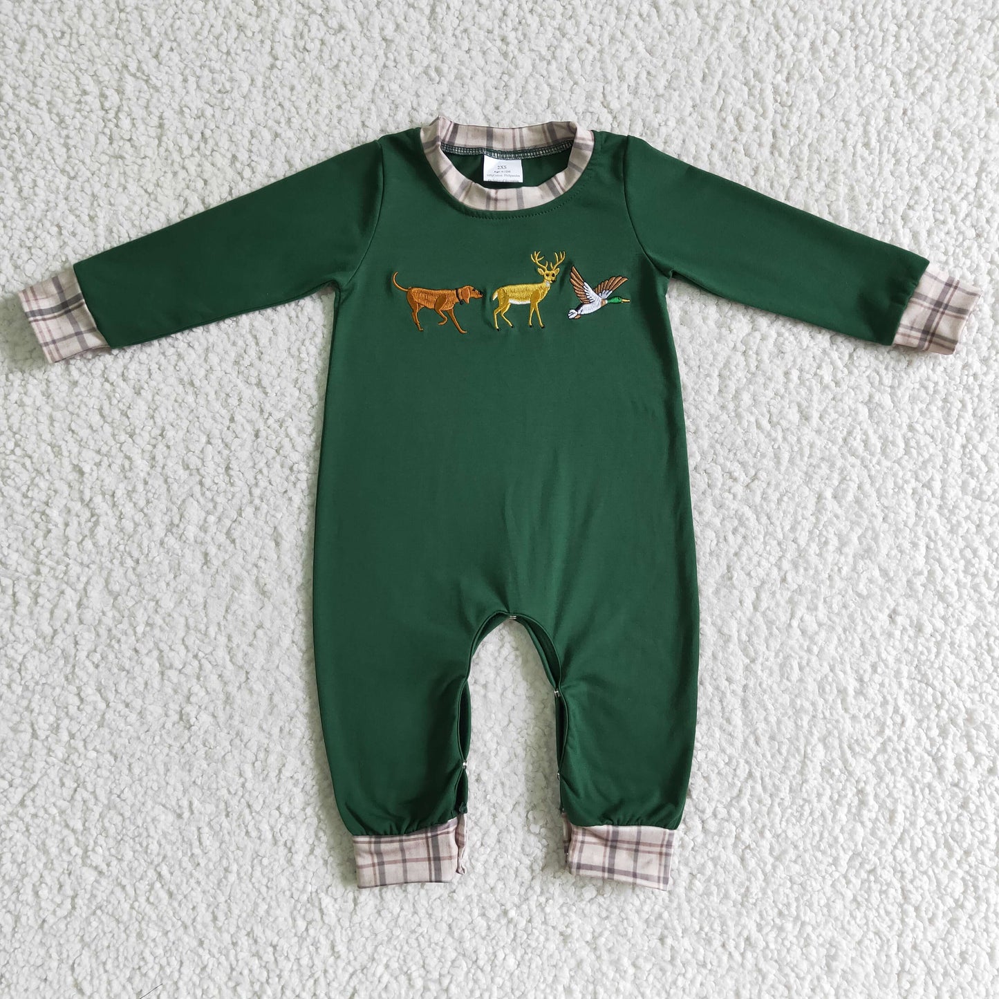 Green Embroidery Car Boy Romper