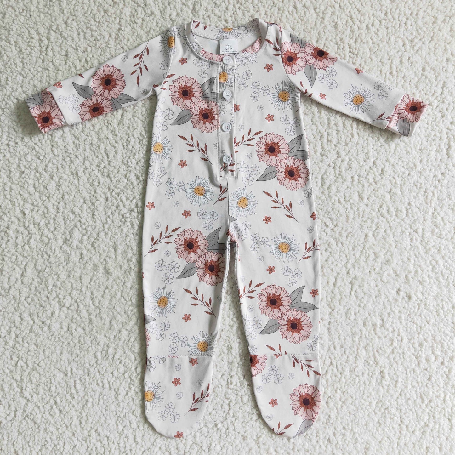 White Pink flowers Baby Romper