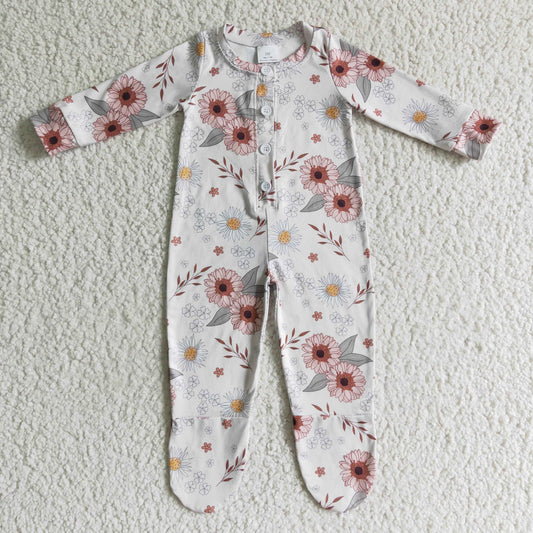 White Pink flowers Baby Romper