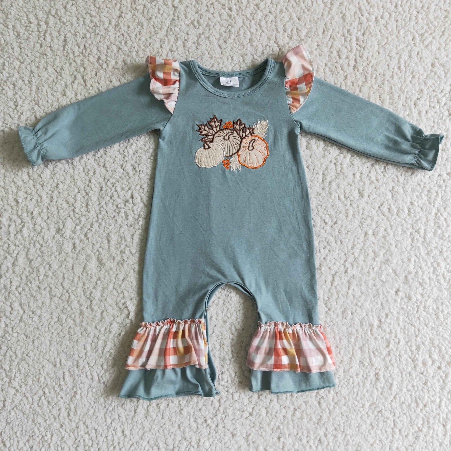 Fall Outfits Embroidery Pumpkin Flowers Girls Romper