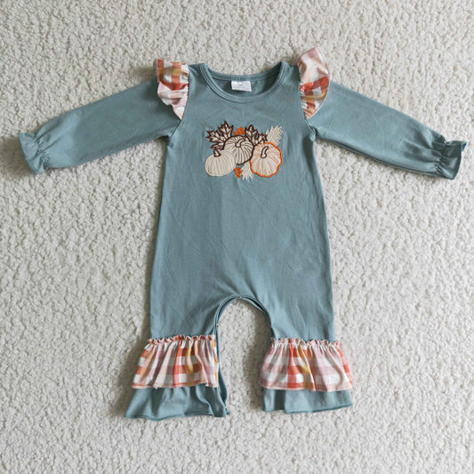 Fall Outfits Embroidery Pumpkin Flowers Girls Romper