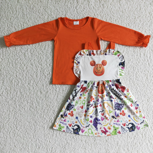 Halloween Orange 2pcs Pumpkin shirt +dress