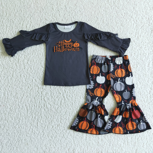 Halloween Pumpkin Ruffle Girl Set