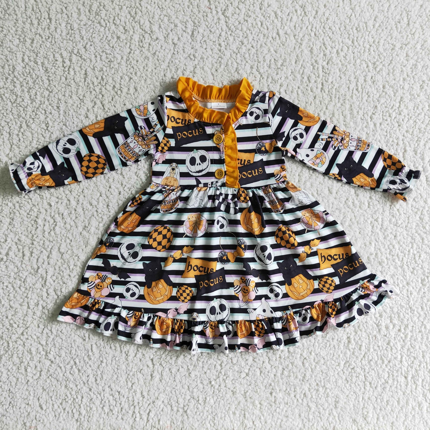 Halloween Striped Pumpkin Cartoon Girls Dress GLD0104