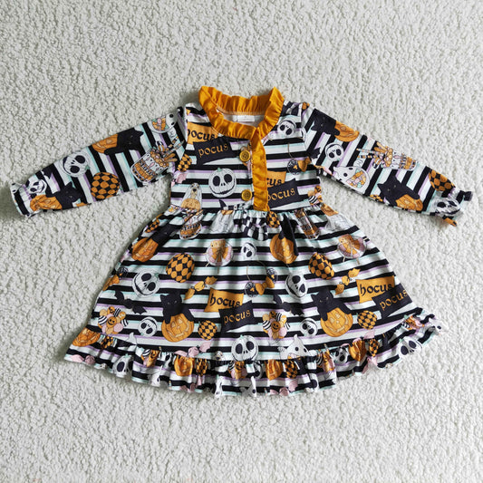 Halloween Striped Pumpkin Cartoon Girls Dress GLD0104
