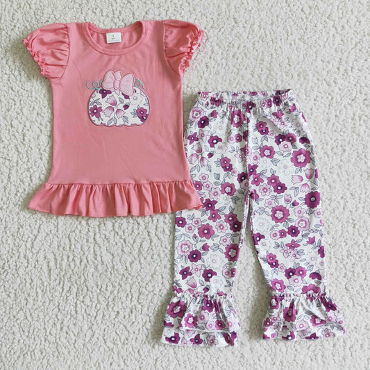 Pink Embroidered Pumpkin Girls Outfits