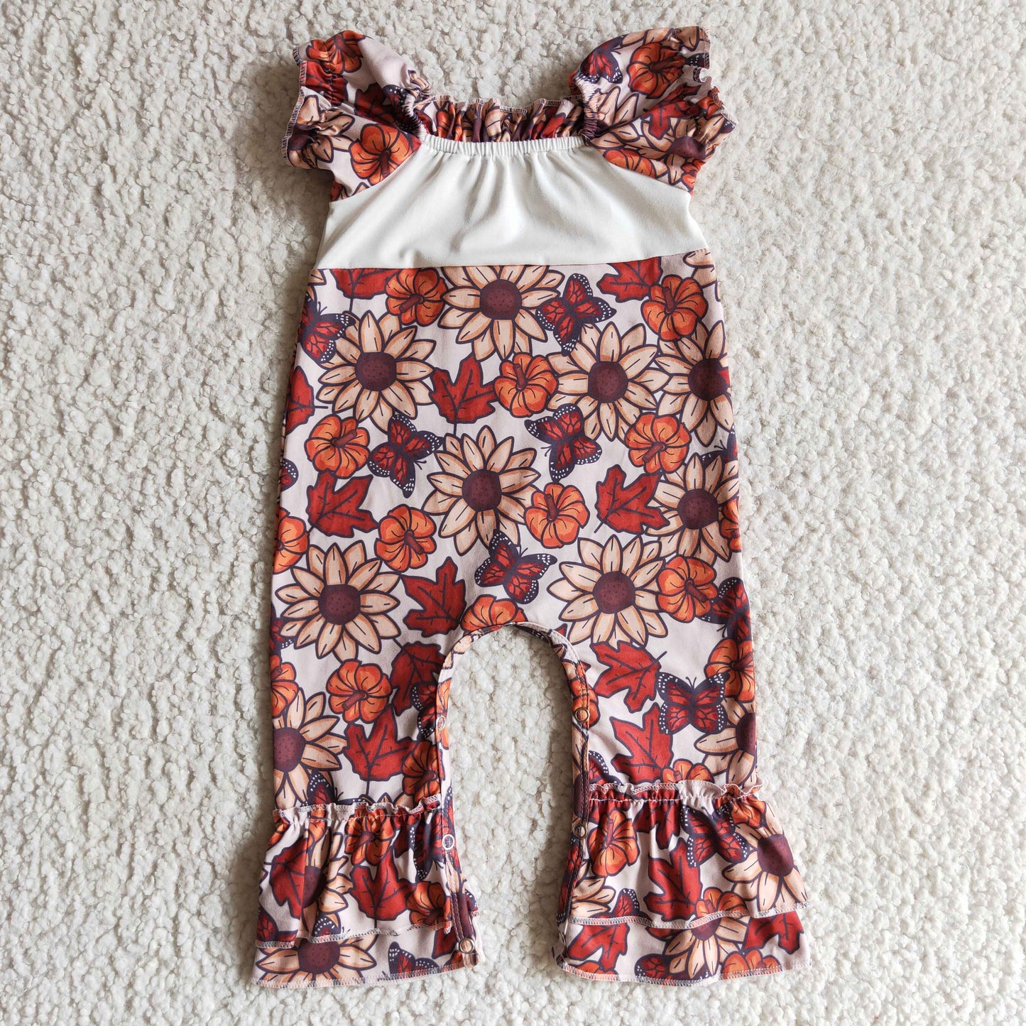 Fall Brown Flower Leaves Romper