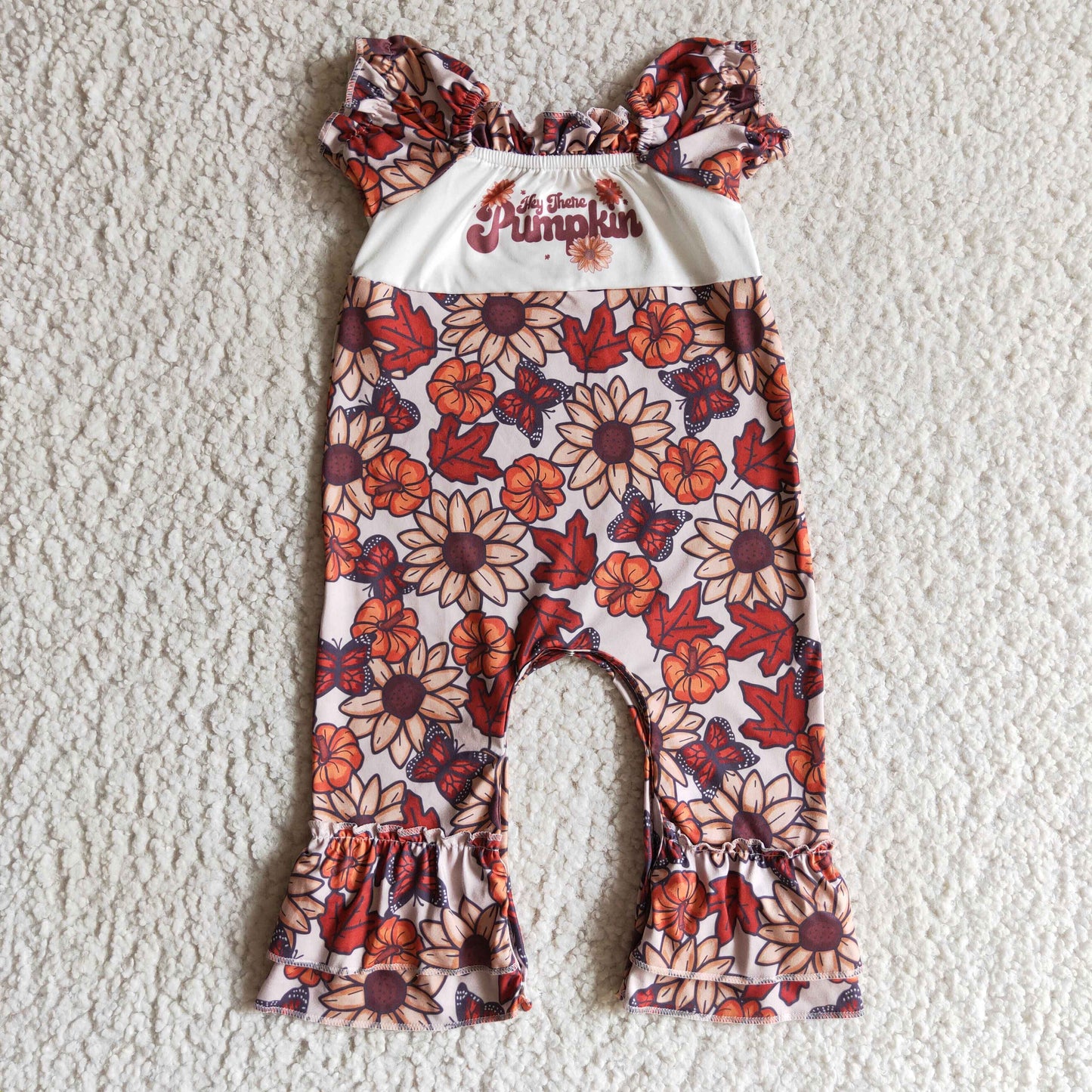 Fall Brown Flower Leaves Romper