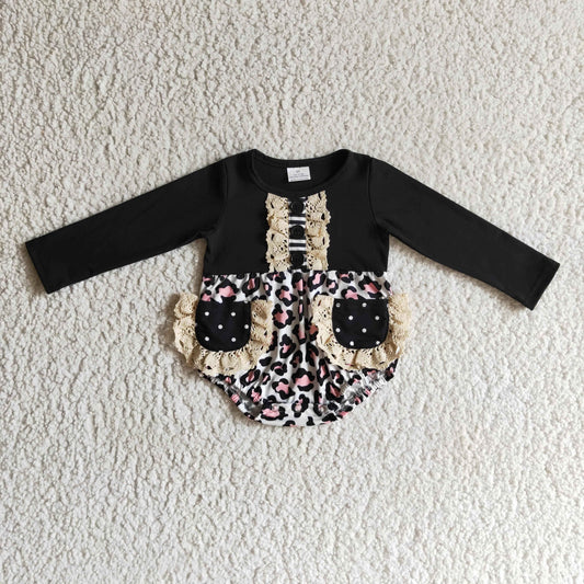 Black Lace Pocket Striped Long Sleeves