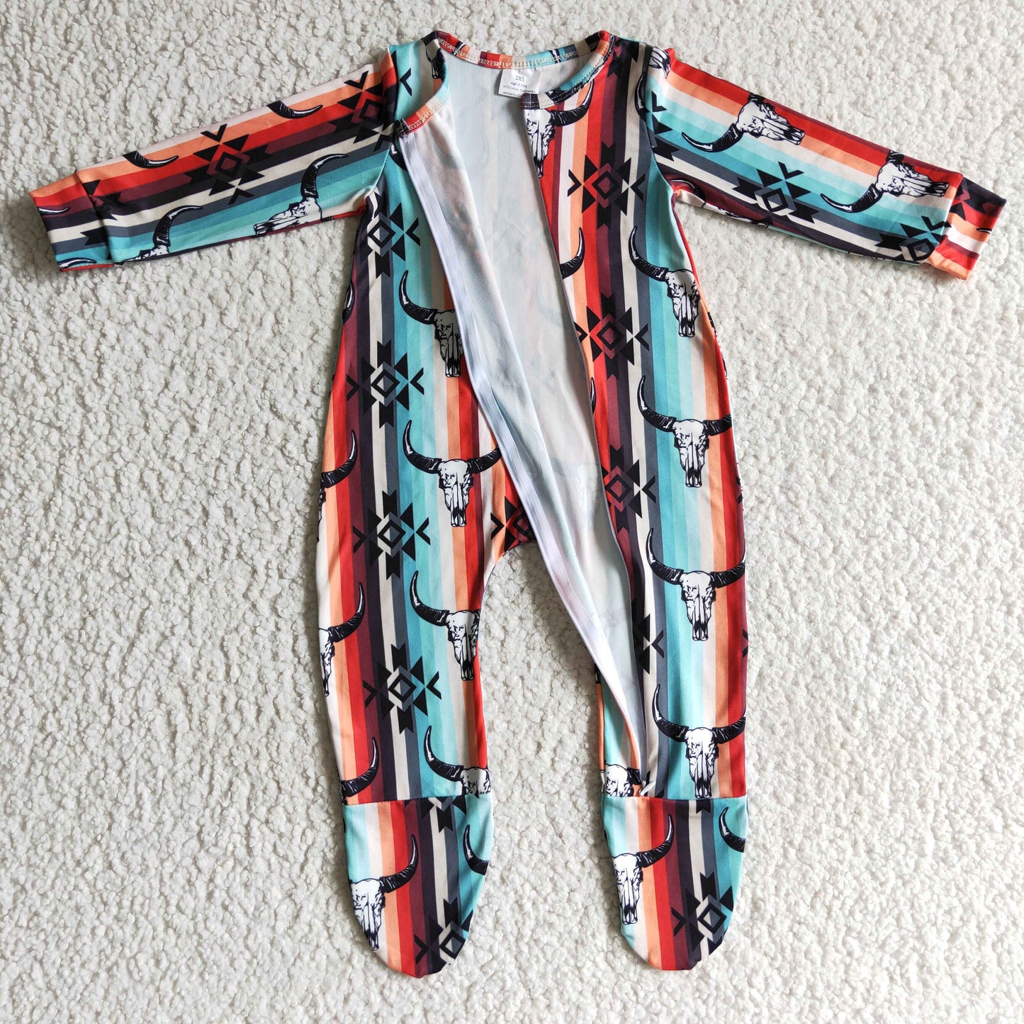 Western Strip's Skull Bull Romper With zipper