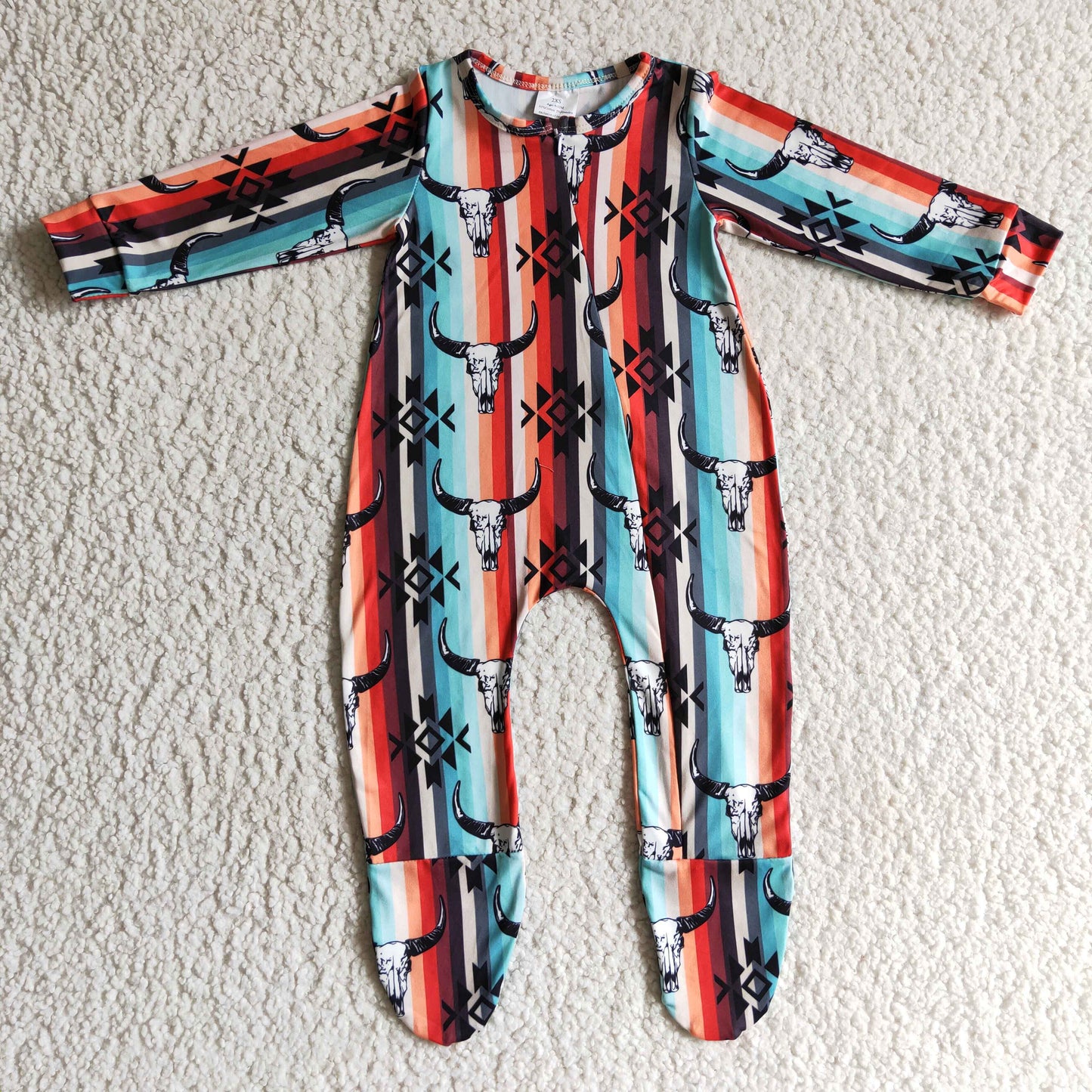 Western Strip's Skull Bull Romper With zipper