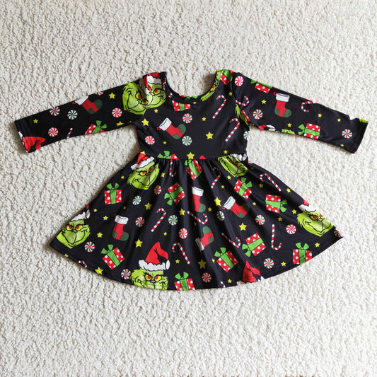 Christmas Red Green Cartoon Girls Dress