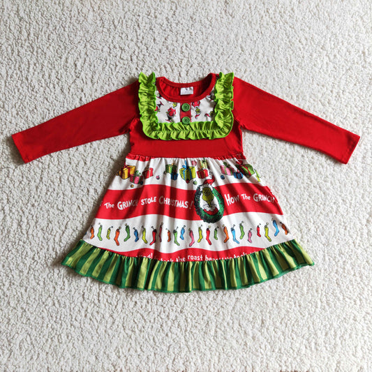 Christmas Red Green Cotton Girls Dress