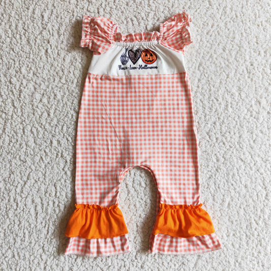 Halloween Pink Plaid Pumpkin Girls Romper