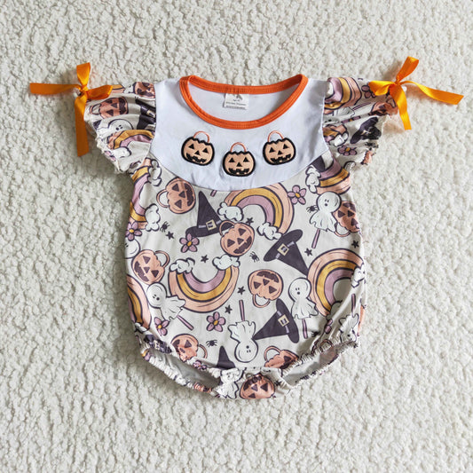 Halloween Pumpkin Embroidery Romper