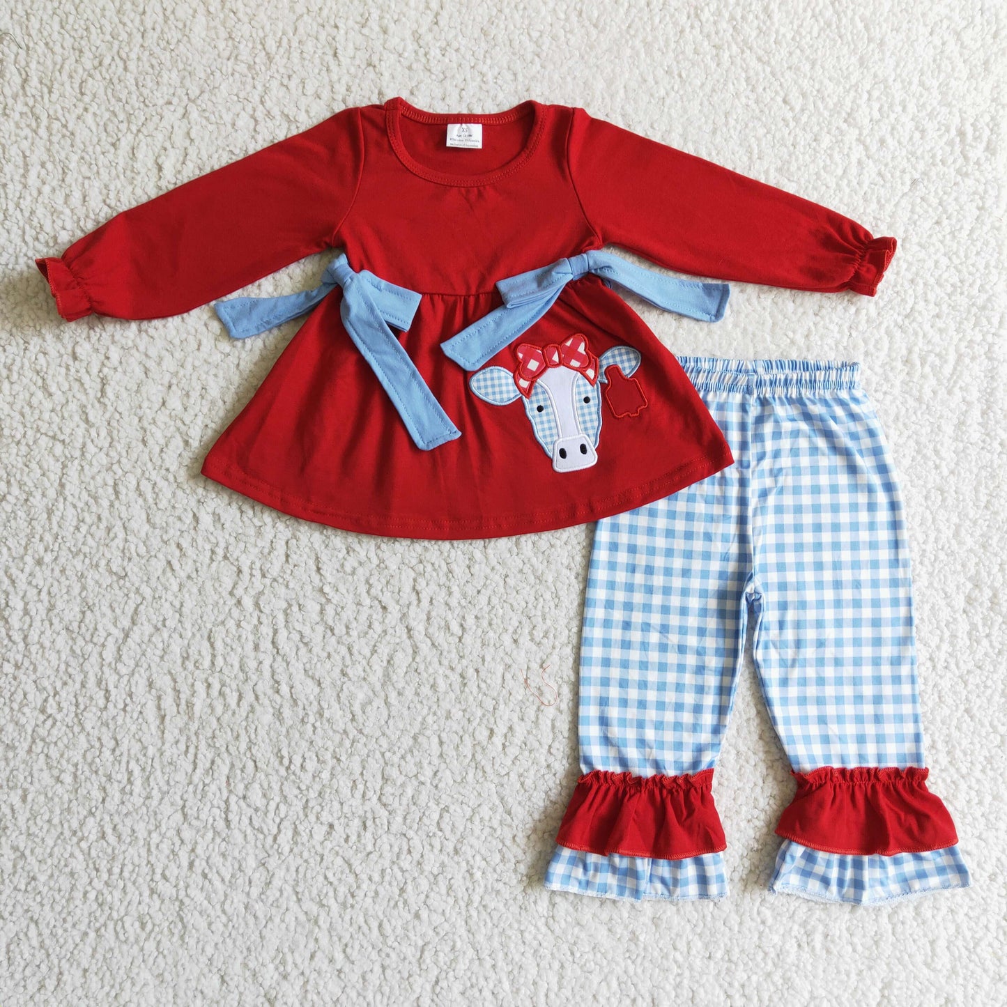 Fall Outfits Embroidery Cow Ruffle Girls Set
