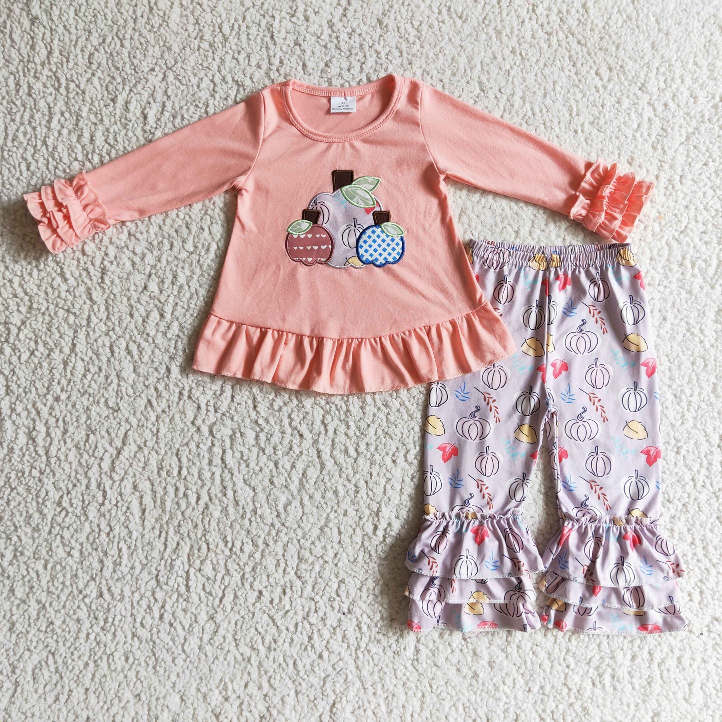 Fall Pink Embroidered Pumpkin Girls Outfits
