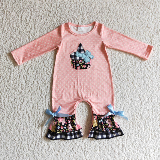 Pink Embroidery Pumpkin With Bow Romper