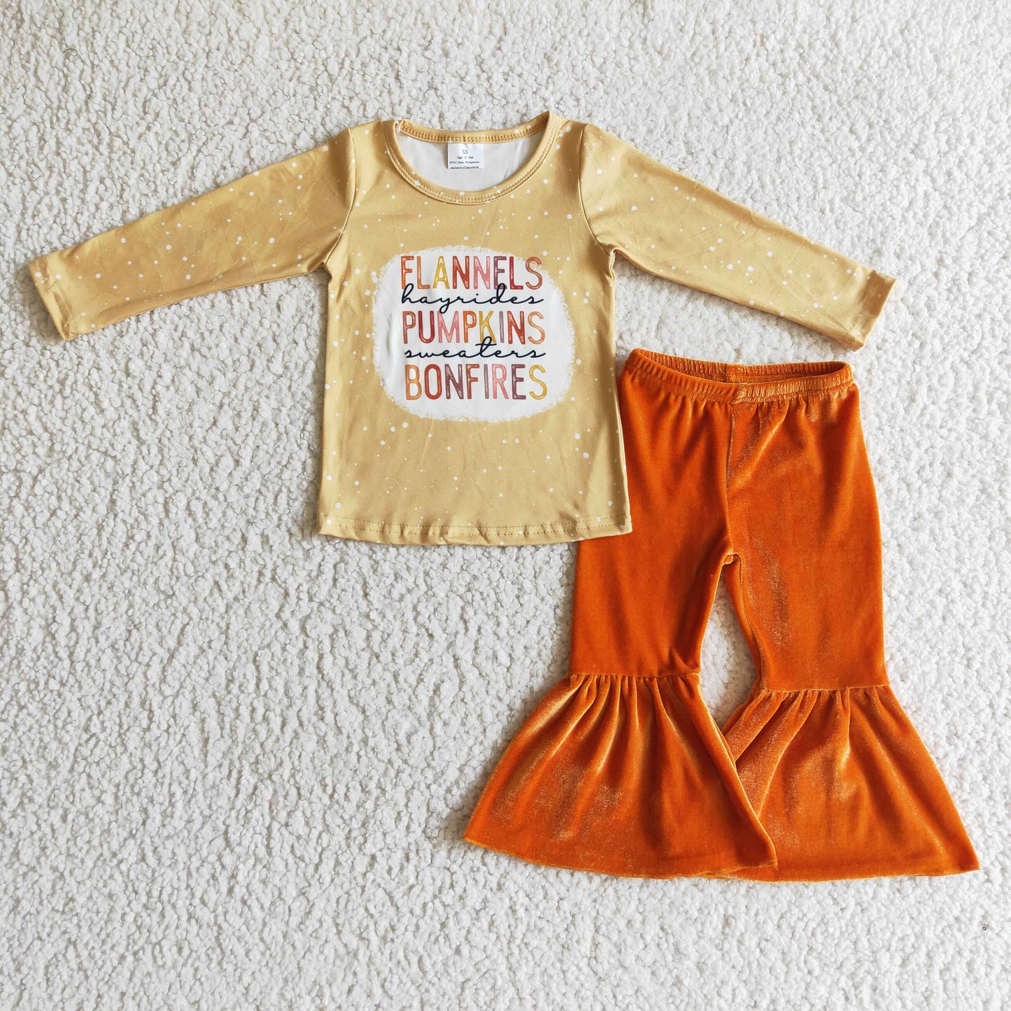 Pumpkin Orange Gold Velvet Girls Set
