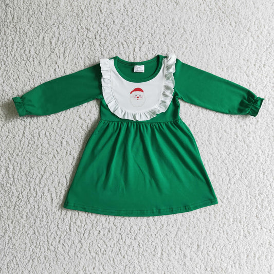 Christmas Santa Green Cotton Girls Dress