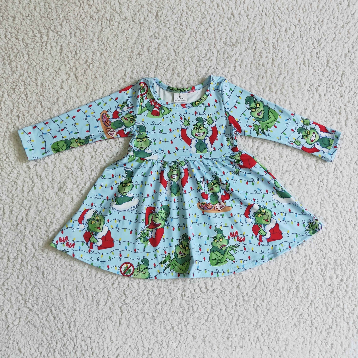 Christmas Green Cartoon Girls Dress