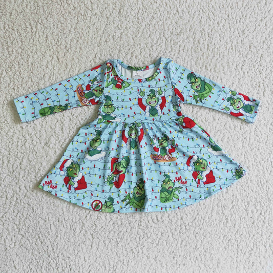 Christmas Green Cartoon Girls Dress