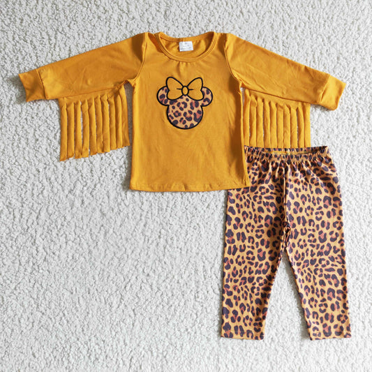 Fall Outfits Leopard Embroidery Girls Set