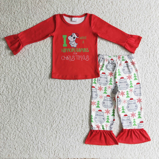 Christmas Hippo Red Girls Set