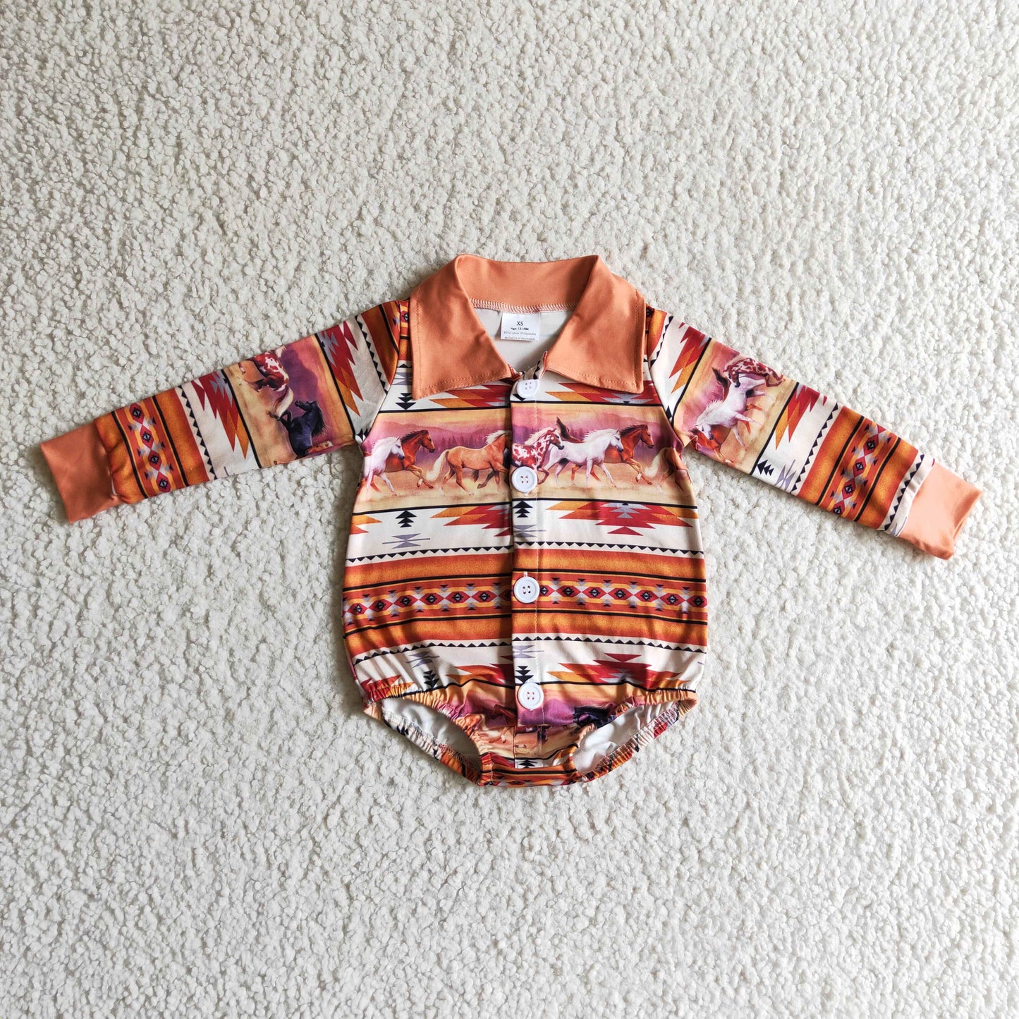 Boys' Button Blue Orange Horse Romper