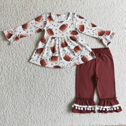 Brown Baseball Long Sleeve Suit Girls Set