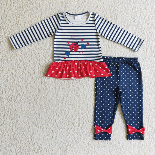 Fall Outfits LadybugStriped Dots Girls Set