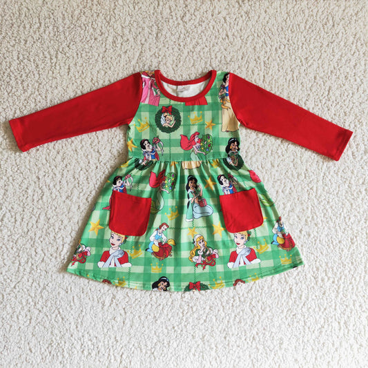 Christmas Red Green Cotton Pocket Girls Dress