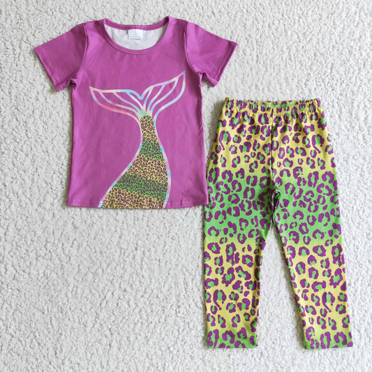Mermaid Purple Leopard Girl Outfits