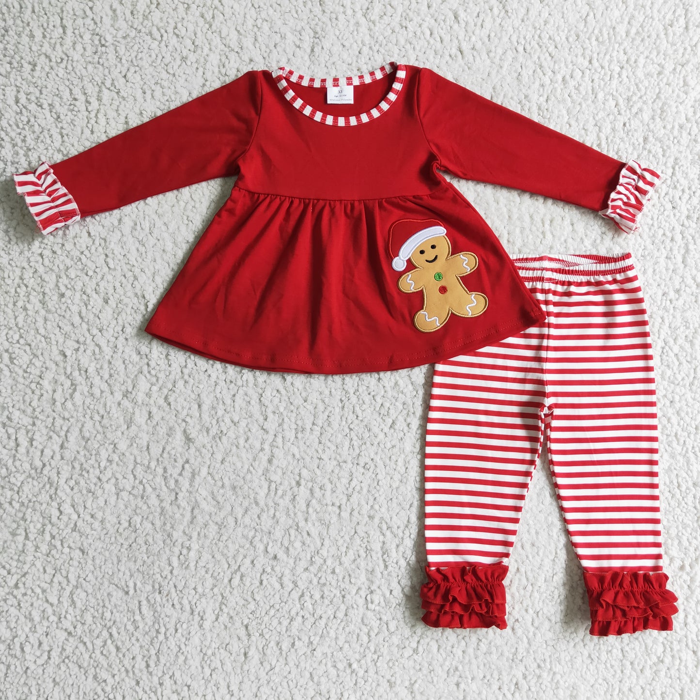 Christmas Red Embroidered Gingerbread Girls Set