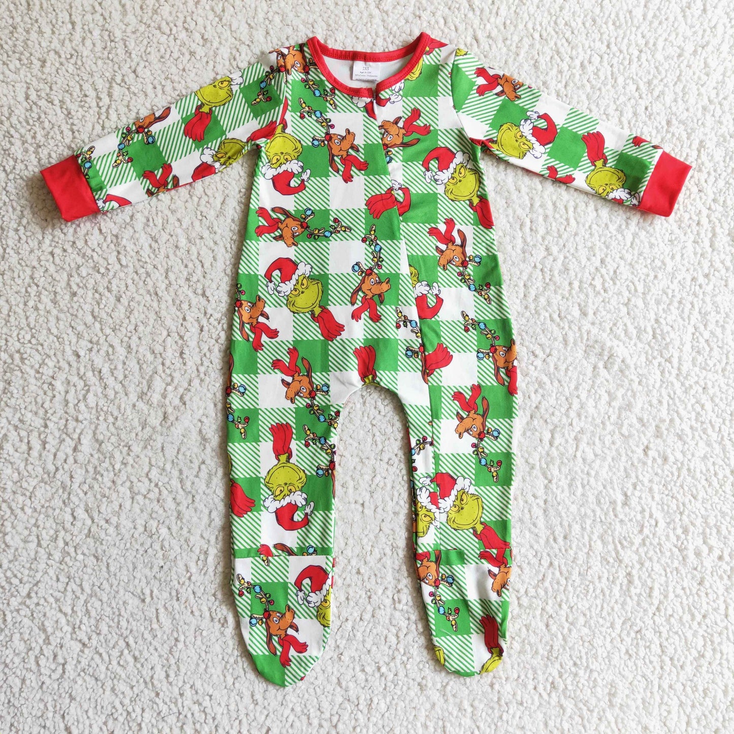 Christmas Green Cartoon Romper With zipper