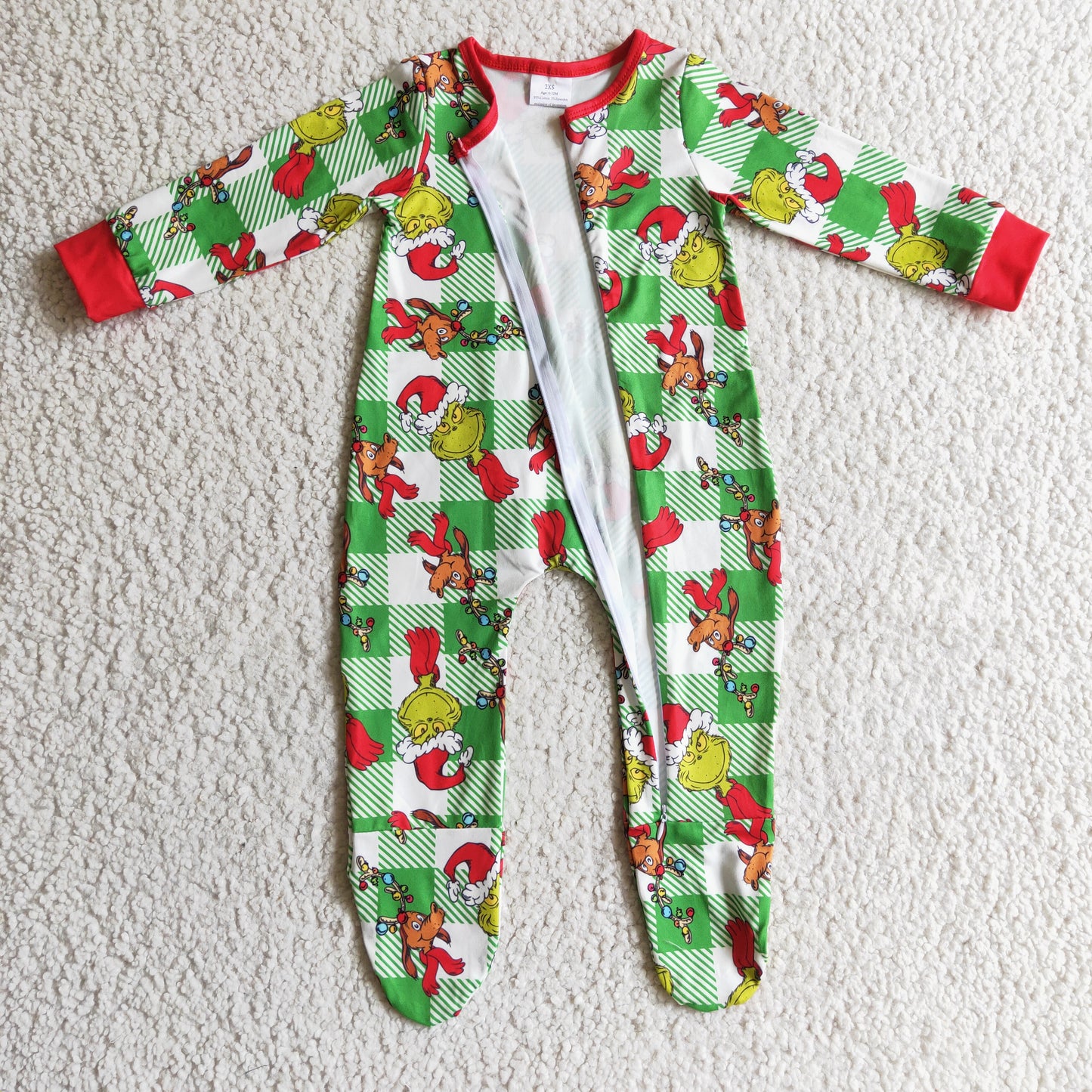 Christmas Green Cartoon Romper With zipper