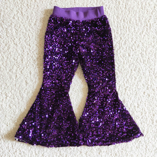 Purple Sequined bell pants