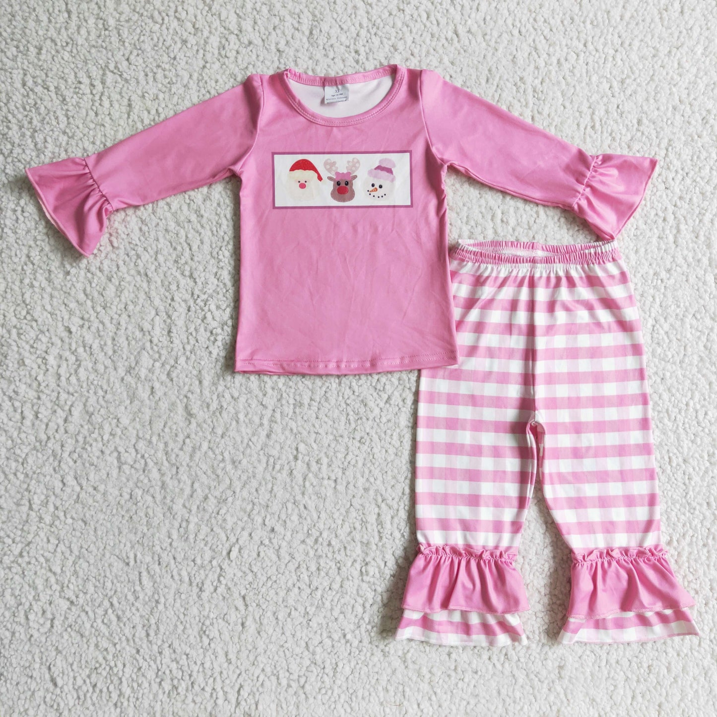 Christmas Pink Snowman Ruffle Girls Set