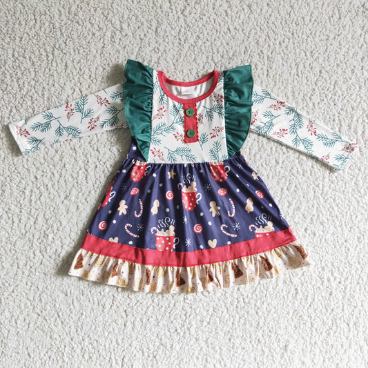 Christmas Gingerbread Cup Print Pattern Girls Dress