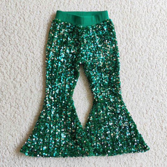 Green Sequined bell pants